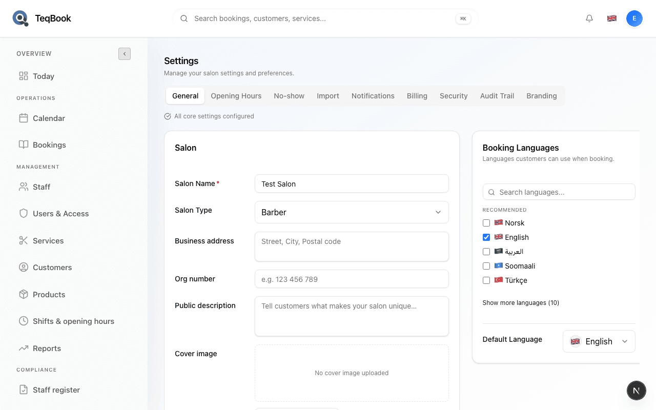 TeqBook onboarding welcome or salon basics step