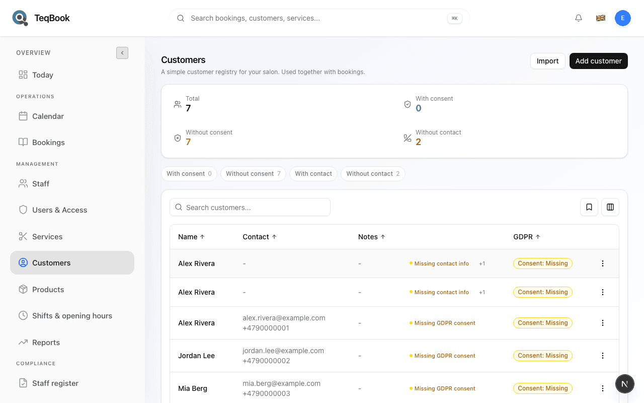 Customers stats and filters