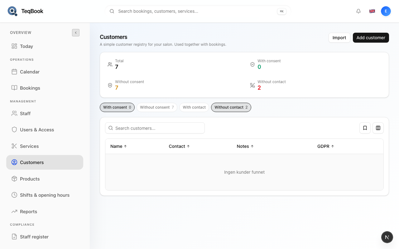 Customer view with copy actions