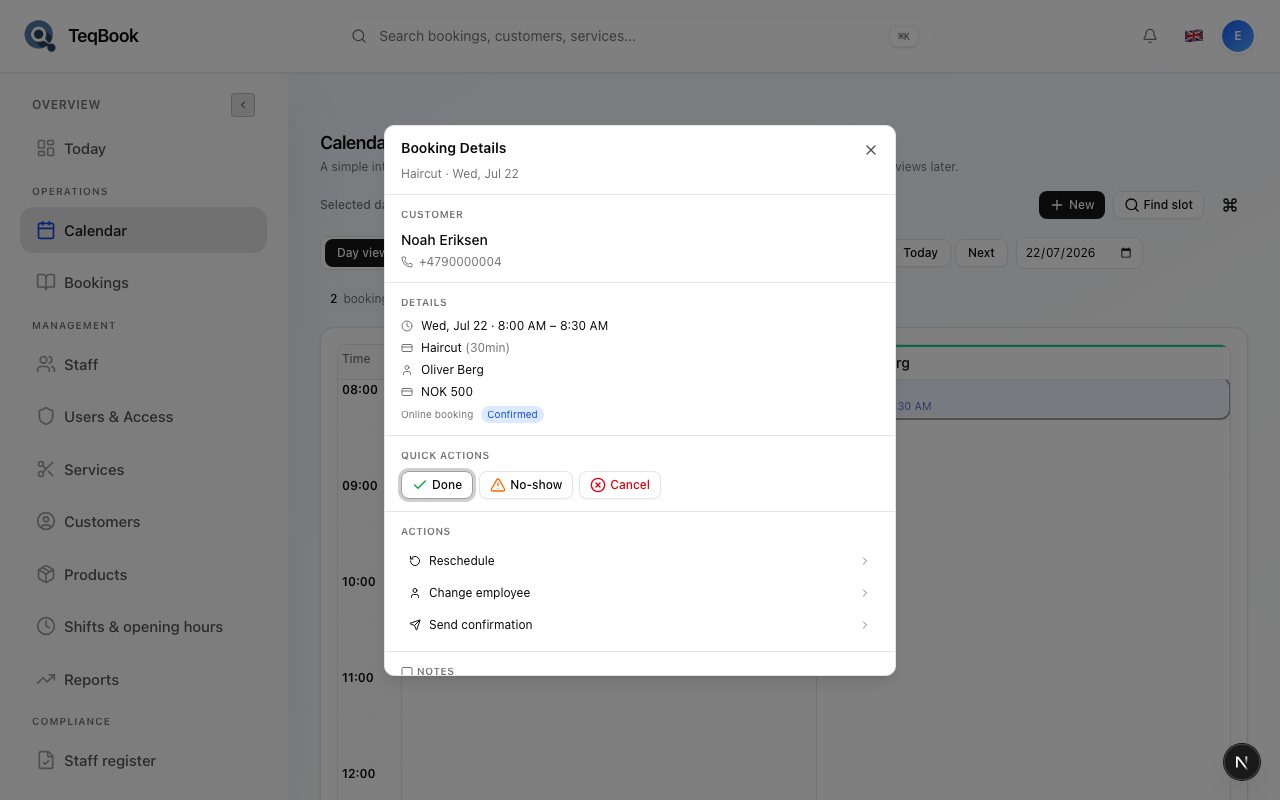 Done No-show and Cancel Quick Actions on Booking Details