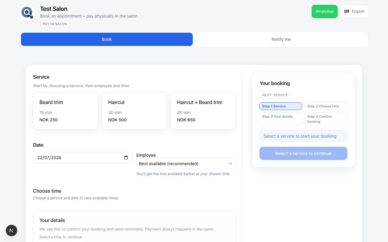 Direct booking page spot-check